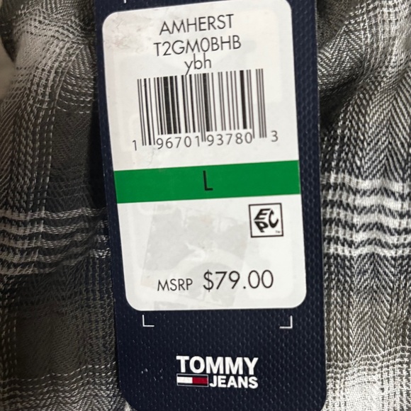 NEW Tommy Jeans | Smocked Peplum Long Sleeve Women Top Med Plaid Olive - Picture 9 of 13